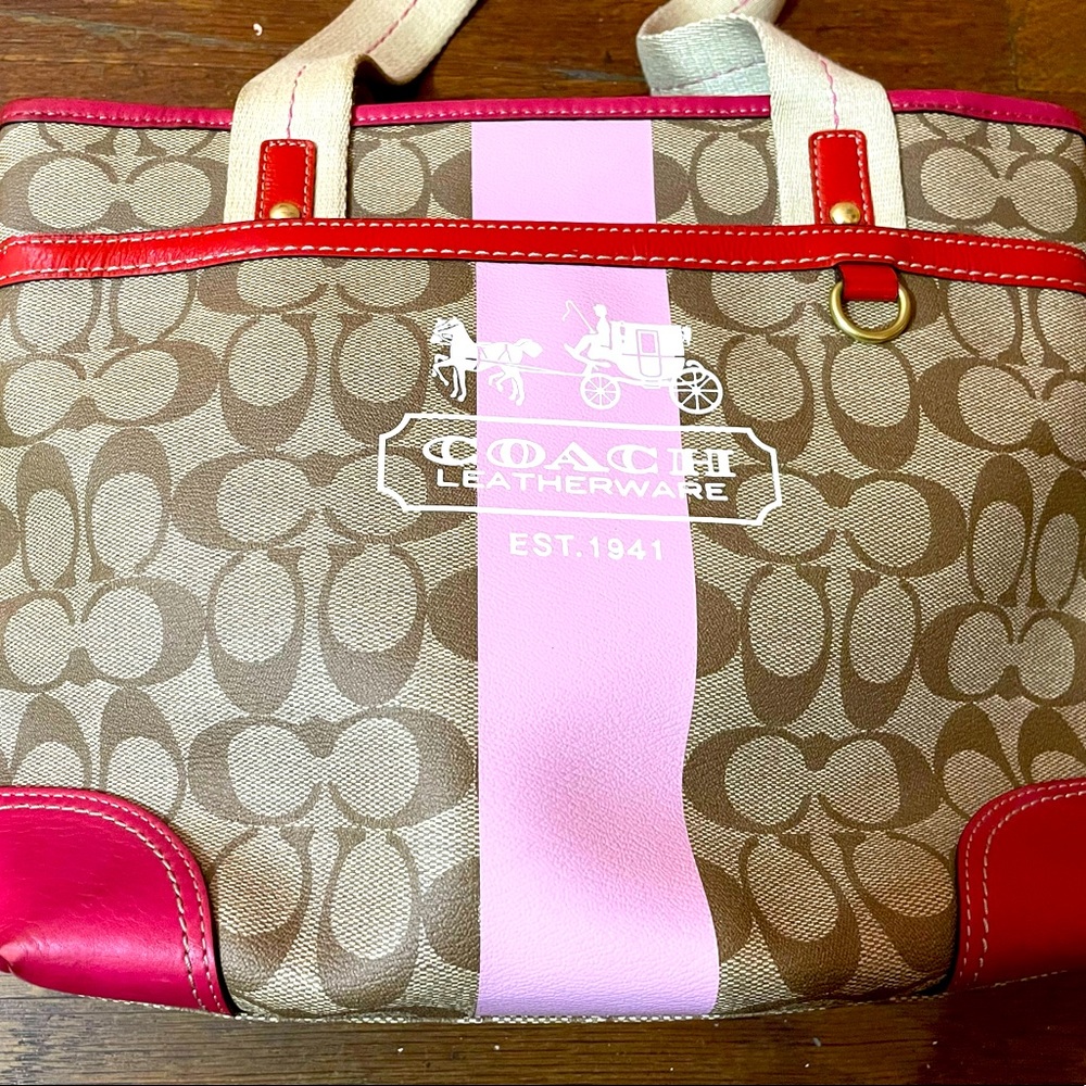 Vintage COACH Coated Canvas Monogram Pink Tote (Very Good Condition)